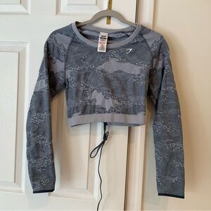 Gymshark Blue Camouflage Long Sleeve Crop Top